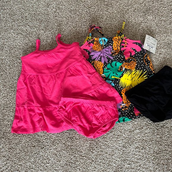 OKIE DOKIE 2 BABY GIRL SLEEVELESS A LINE DRESSES AND PANTIES SIZE 6M  #K88 - Picture 2 of 2